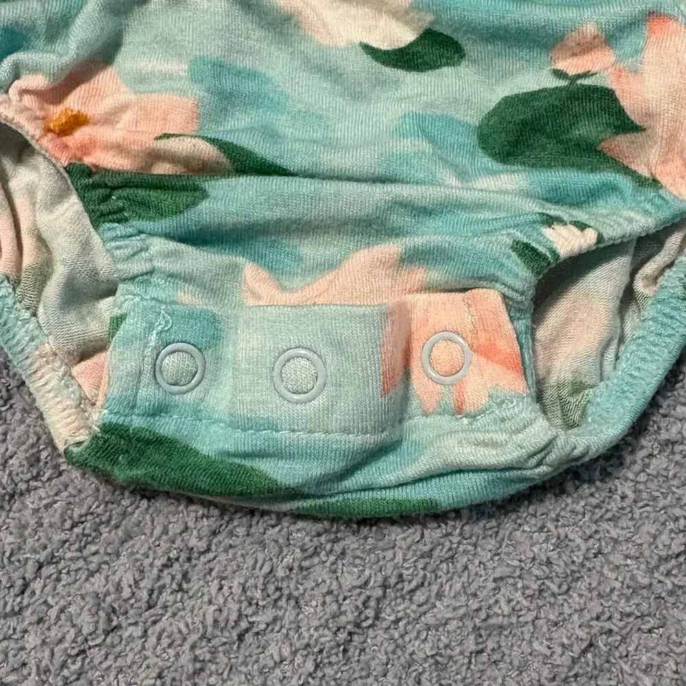 Angel Dear- Bamboo -Lily Pad Ruffle -Sunsuit Bubble Romper- Blue Pink- Girl-0-3M